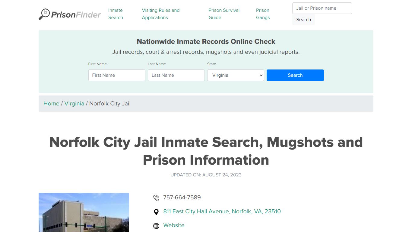 Norfolk City Jail Inmate Search, Mugshots, Visitation, Phone no ...